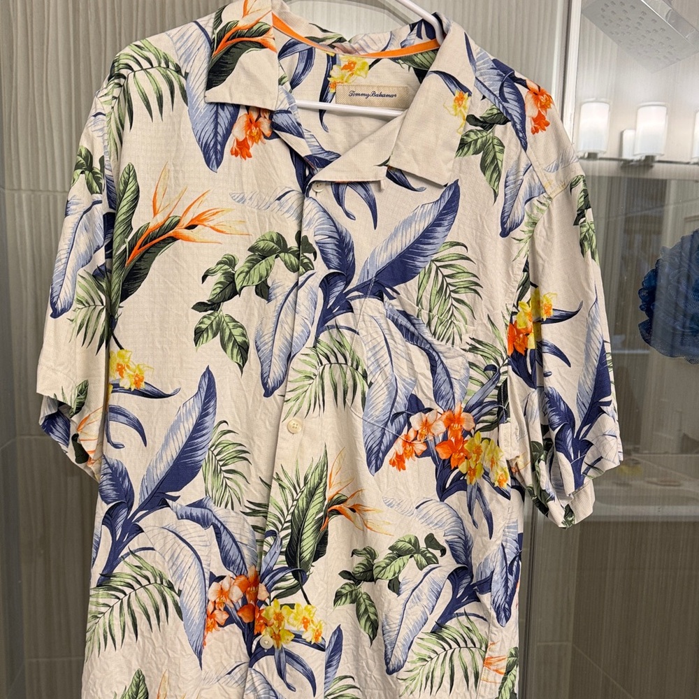 Tommy Bahama Men's Tropical Print Shirt - Cream, Blue, Orange